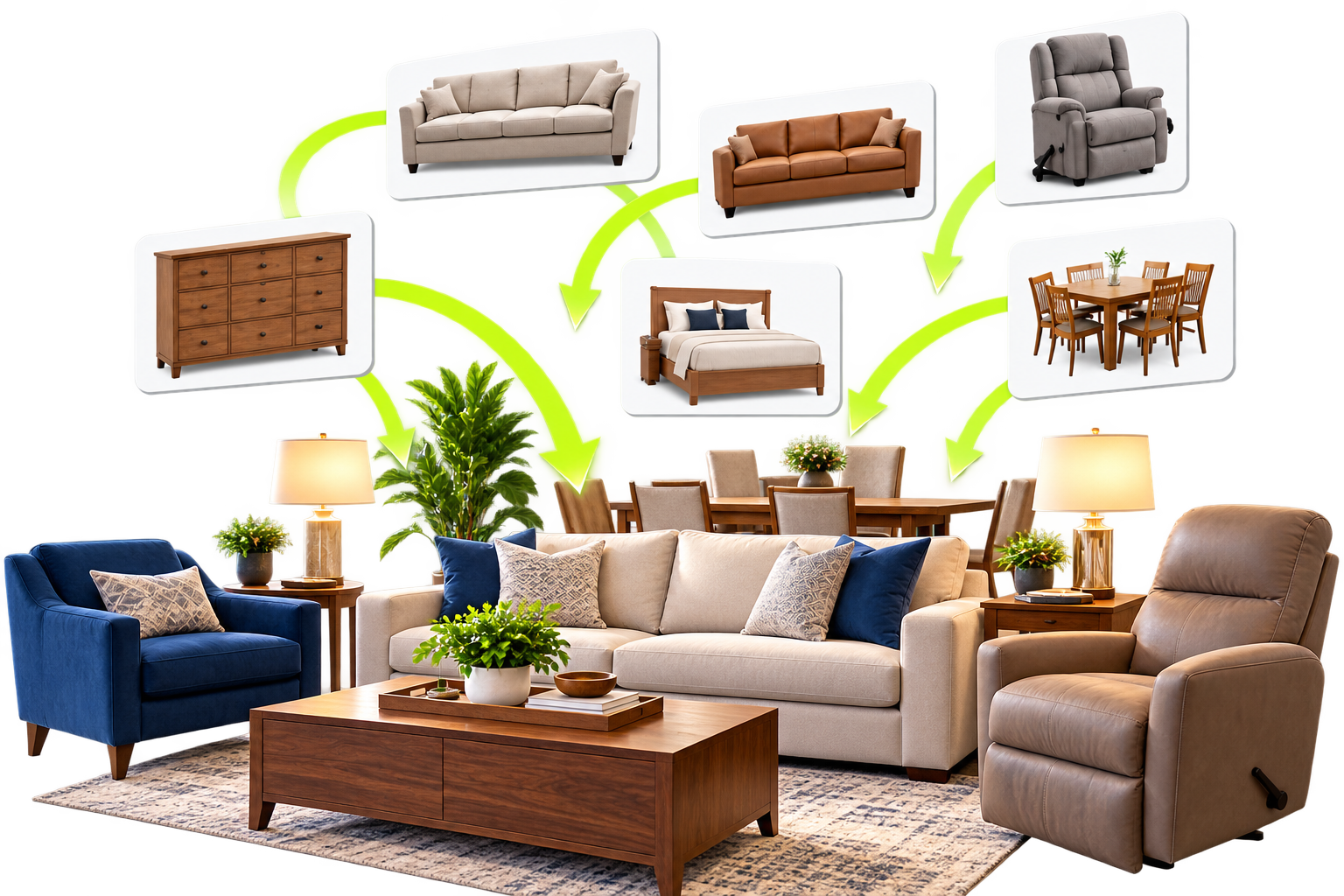 Furniture products flowing automatically from vendor catalogs into a furniture retailer's organized product catalog