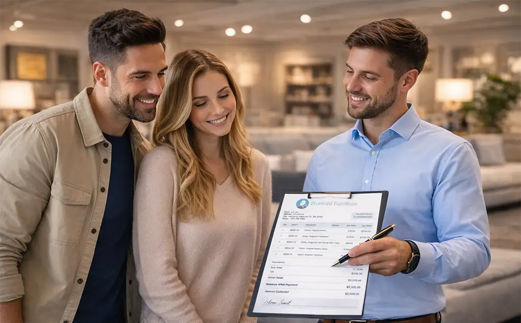 Salesperson explaining policies